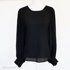 House Black Puff Sleeve Blouse Size L Smocked Shoulder Balloon Sleeve Minimalist
